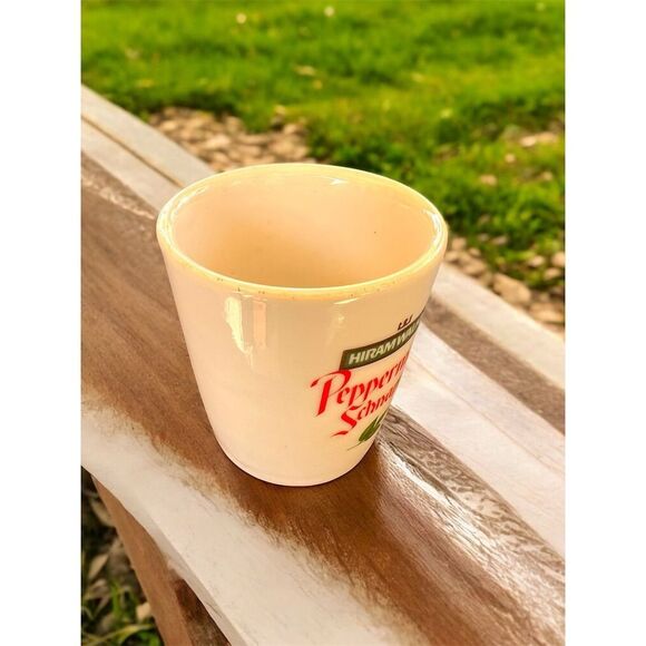 Hiram Walker Peppermint Schnapps White Ceramic Shot Glass Vintage Logo - Picture 3 of 6